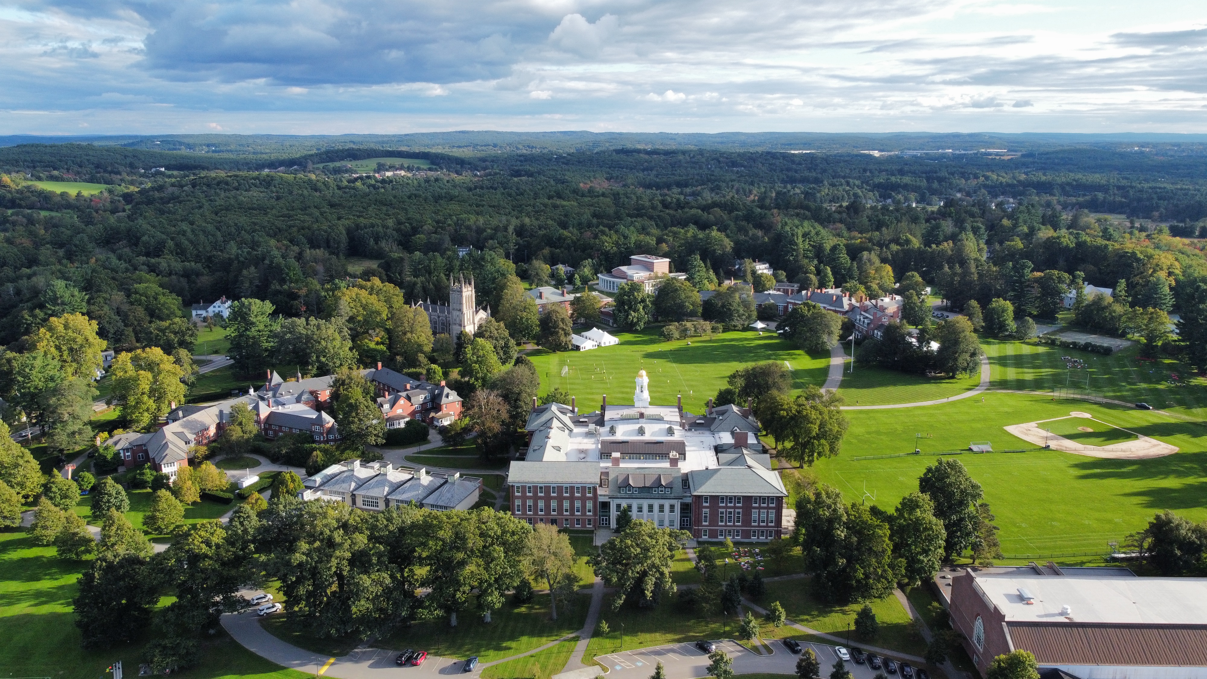 A drone photo of the Groton School Campus